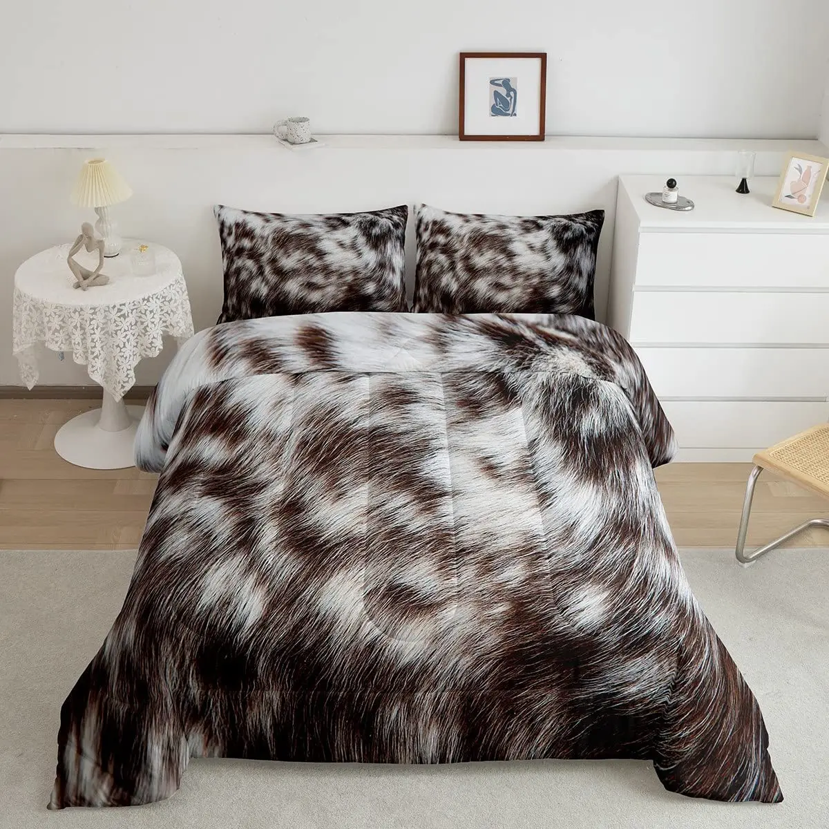 American Cow Print duvet cover set queen double bed brown and white cowhide western farm animal bedding set 3 pieces