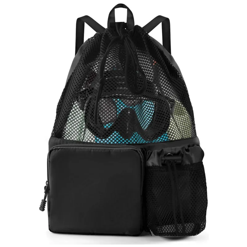 Portable Mesh Gym Yoga Beach Travel Bag with Drawstring for 10 Inch Laptop Shoe Carry System-Promotional Beach Bunch Pocket