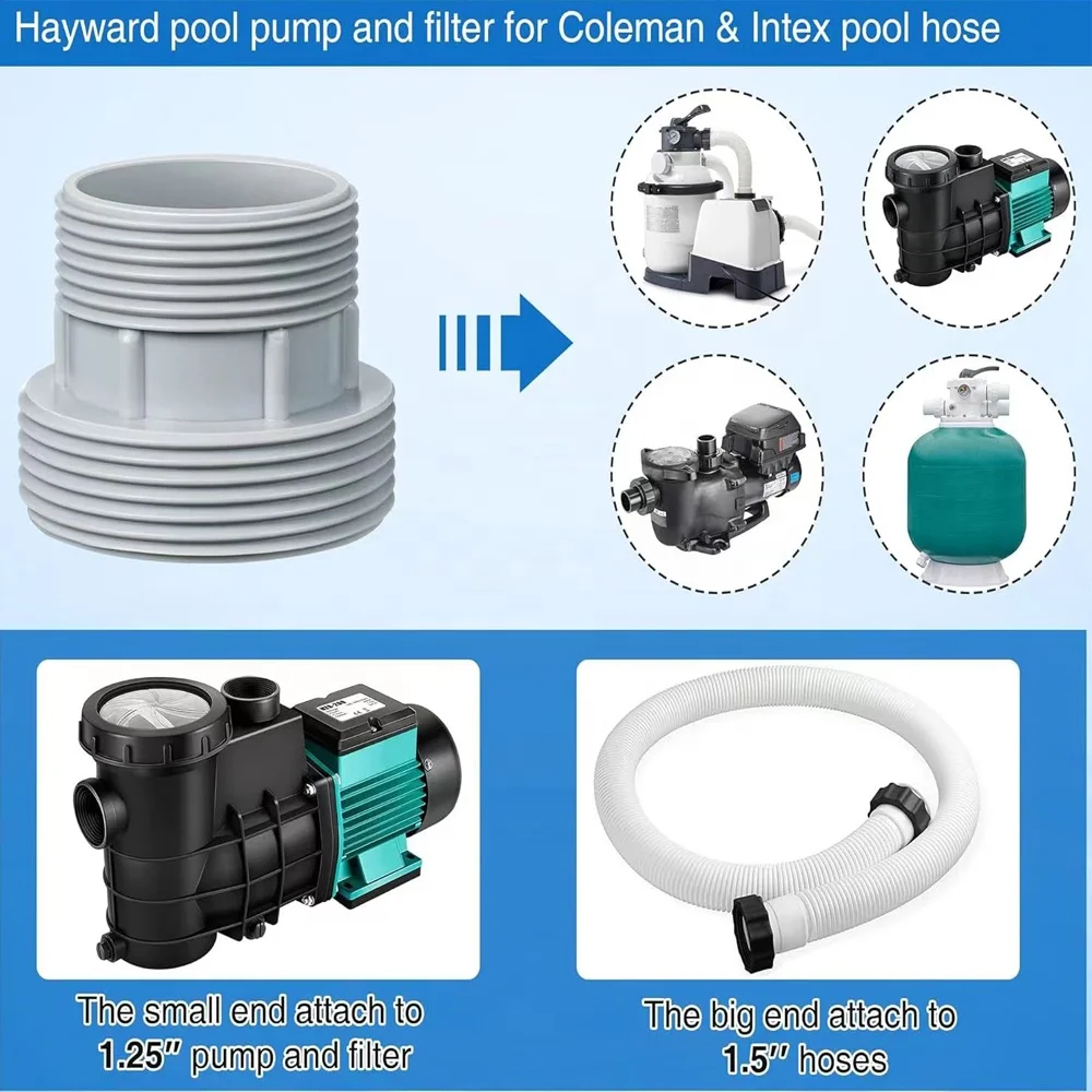 Hose Conversion Adapter Kit Compatible with 40mm to 1.5 inch Hose Connector Pool Pump Sand Filter