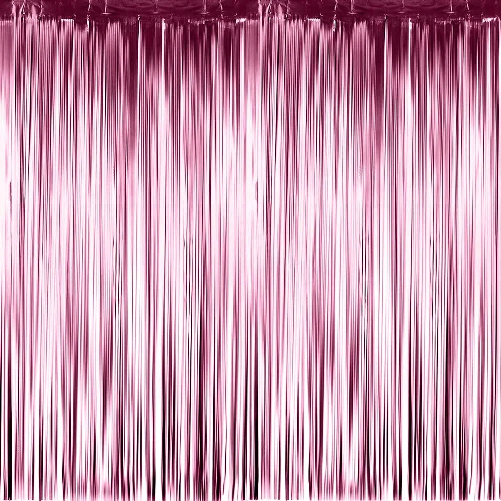 2 Packs Matt Pink Foil Curtains Metallic Tinsel Backdrop Door Fringe Curtains Photo Booth Backdrops for Wedding Birthday