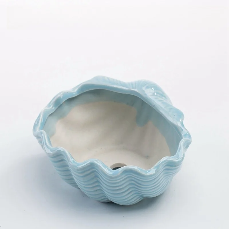 home decoration Succulent cactus flowerpot fish/ shell shape mini blue ceramic flower plant pots
