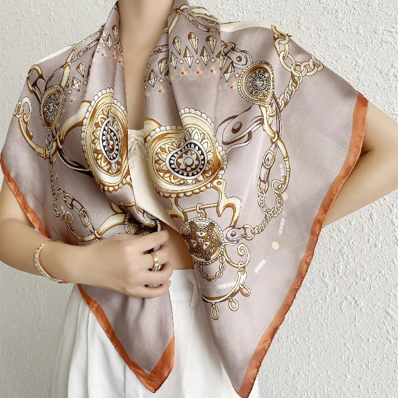2022 new design print silk scarf narrow twill scarf silk scart 90x90 flower