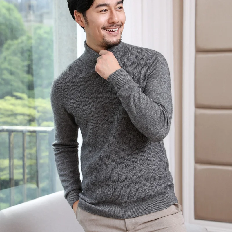 Wholesale Custom Turtleneck Plain Solid Warm Wool Pullover Mongolian Pure Cashmere Mens Cashmere Knit Sweater