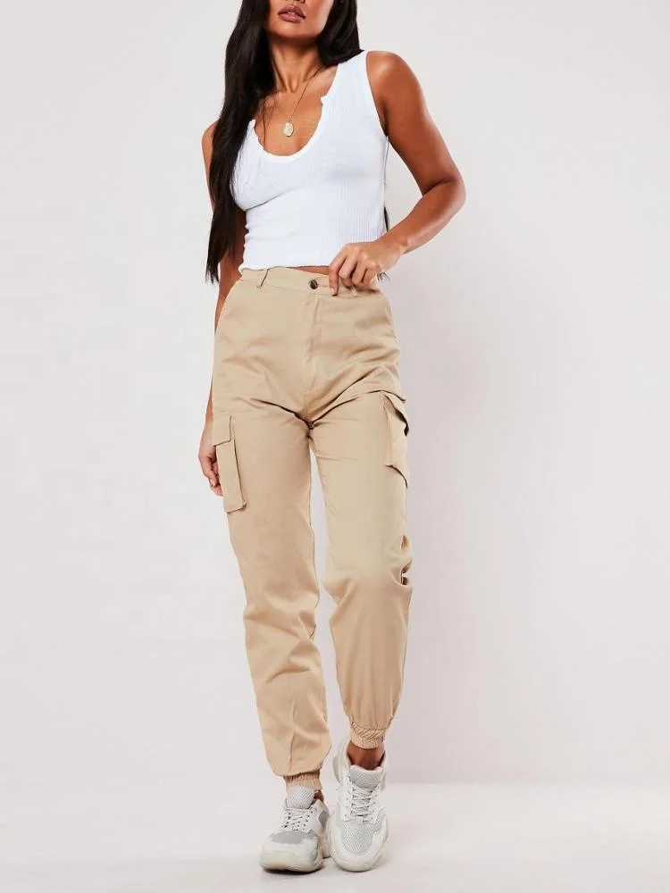 
Custom wholesale china cheap factory price women high waisted pants plain cargo trousers 100% cotton 