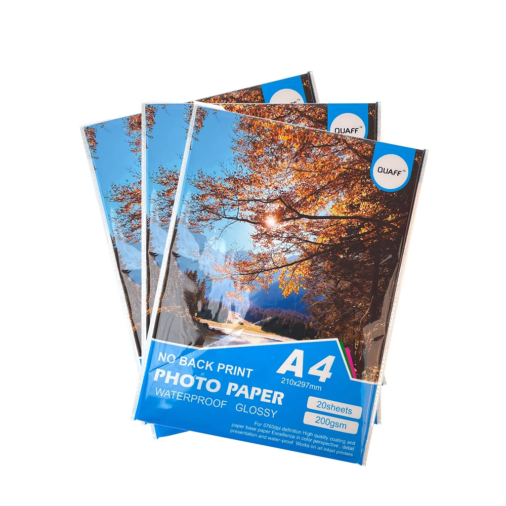 QUAFF wholesale photo paper A4 waterproof glossy 20 sheets 100 sheets 115gsm 135gsm 150gsm 180gsm 200gsm 230gsm 260gsm