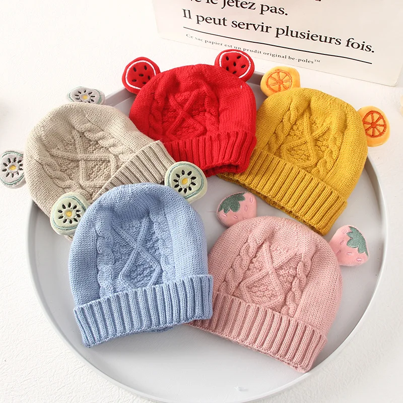 Latest design wholesale knit hat with ear newborn beanies multi -color baby bonnet hat