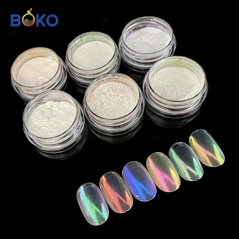 BOKO Bulk 100g Aurora Chrome Powder Shimmer Nail Glitter Nail Aurora Rubbing Dust Mirror Effect Fairy Powder BC