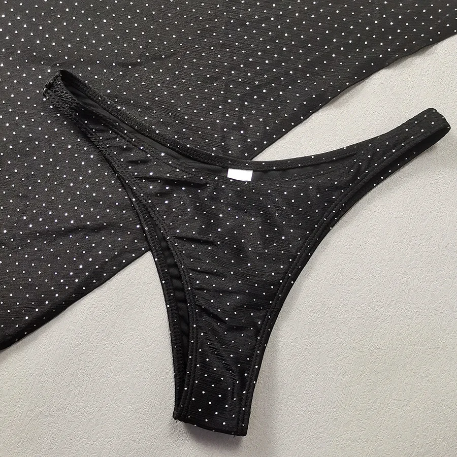 Fashion Dot Heart Diamonds 3PCS Swimsuit Rhinestone Luxury Swimwear Women Sexy Brazilian Bikini Set 2024