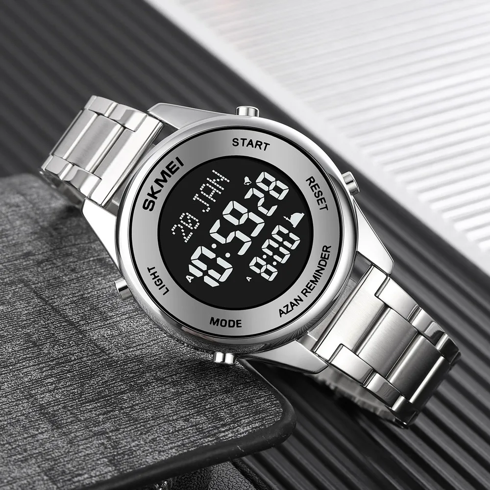 Skmei 1861 Qibla мусульманские молитвенные часы мужские цифровые наручные из нержавеющей стали Azan Арабские исламские