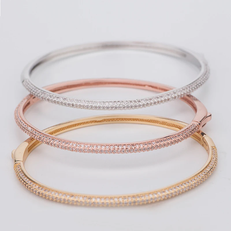 Drop Shipping Full 3A Zircon Stone Ladies Jewelry Bangle Fashion Simple Circle Diamond Bracelet & Bangle  For Women