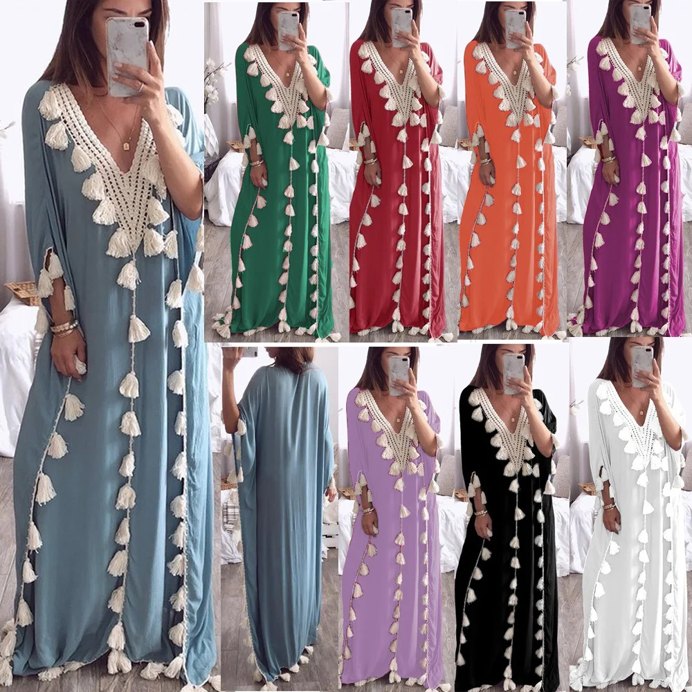 wholesale 2024 June hot sale Middle Eastern muslim plus-size robe V-neck evening dress abaya muslim dress