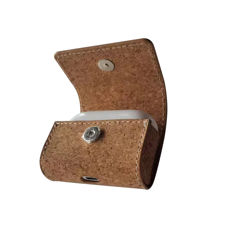 Natural Eco-friendly Cork Bluetooth Earphone Case for Airpods with Karabiner Portable Small Earbuds Carrying Case Storage Bag