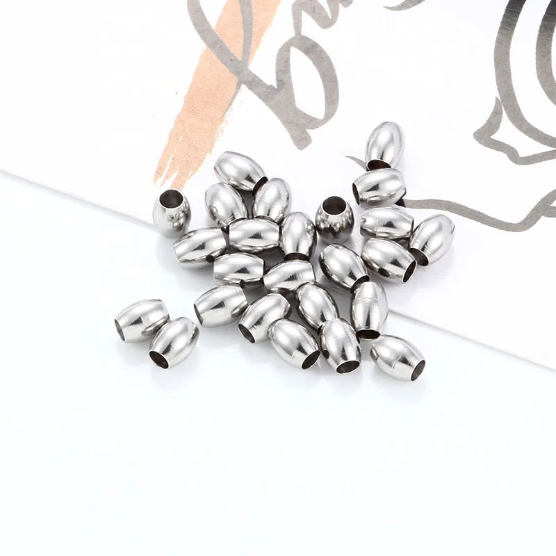 Wholesale Straight Hole Rice Shape Stainless Steel Bead Charm Loose Bead for DIY Jewelry Making Chain Accessories Findings
