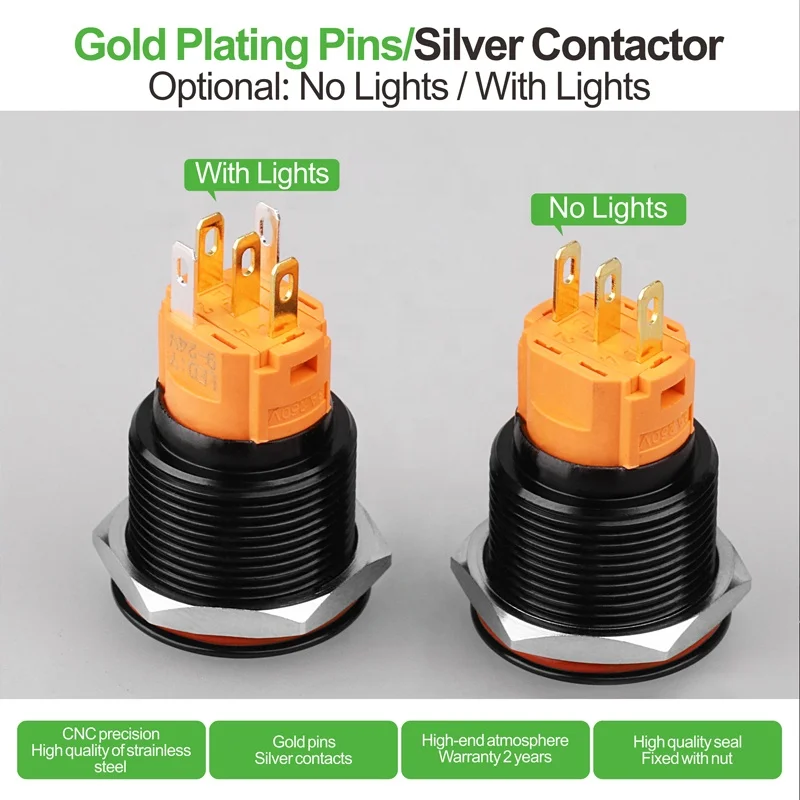 LANBOO 19mm 3A 3v 5v 12v Metal Alumina Black Self Locking or Momentary 1NO1NC IP67 Waterproof Push Button Switch