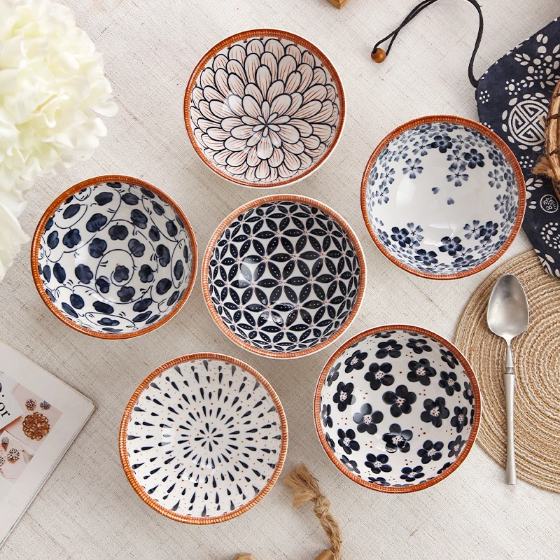 Wholesale hot sale factory price japanese style bohemian 4.5 inch rice bowls porcelain soup ceramic bowl with gift box