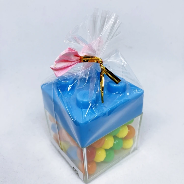 BLUE PLASTICS BUILDING BLOCKS CANDY AND TOY