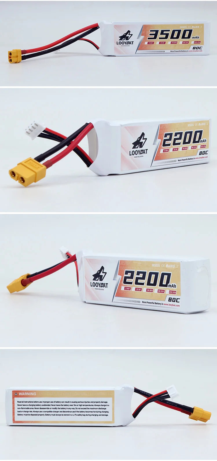 Lithium Battery 2S/3S/4S 14.8V 2200mAh 2500mAh 3000mAh 3500mAh 80C RC UAV Drones Lipo Rechargeable Battery 22.2V With XT60 Plug