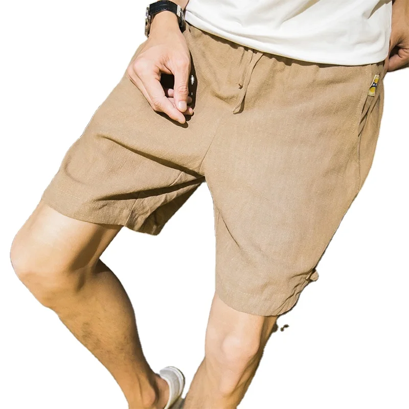 
Linen shorts men summer beach pants couples pure colour shorts casual pants 