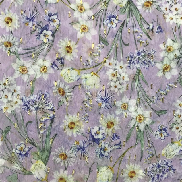 Factory Direct-selling chiffon crepe gold jacquard printed fabric metal wire printed fabric can make skirts and other clothing