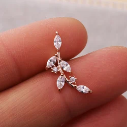 20g Left Right Leaf Gold Silver Fish CZ Stainless Steel Ear Piercing Jewelry Tragus Helix Orbital Screw Back Stud Earring