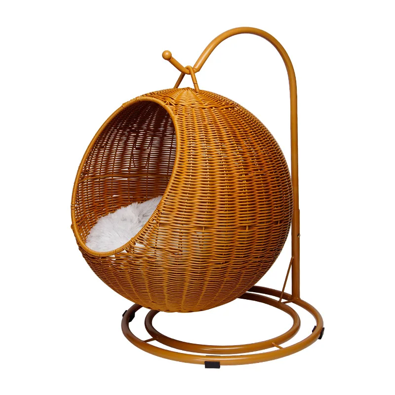 Washable Pet dog Hanging Swing Hammock Pet Bed Cat Nest Poly Rattan Weaving Cat Hanging Basket Bed