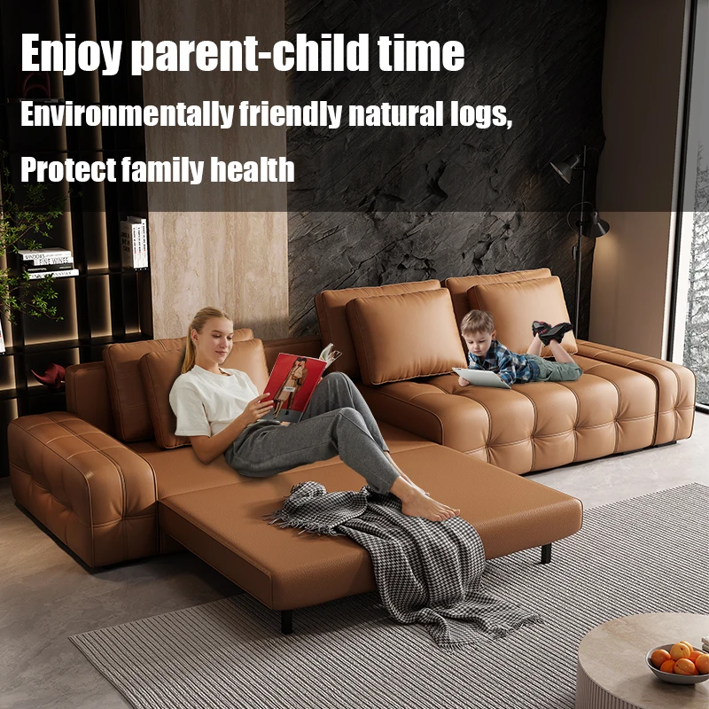 SUKE Apartment Living Room Multi-functional Corner Sofa Bed with Storage Foldable Leather Linen Modern Sofa Cum Bed