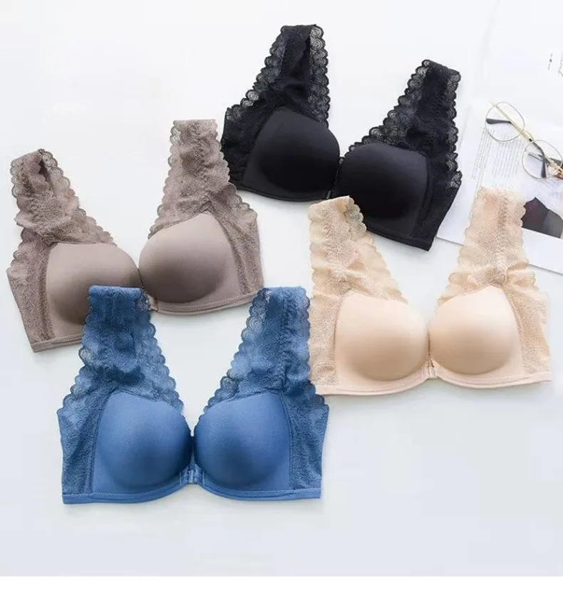 Wholesale Push Up Bras for Women Front Closure Wire Free Mid-Impact Support Breathable Brassiere Comfortable Wireless Plunge Bra