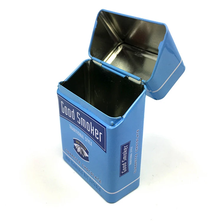 New Arrival High Fashion Custom Print Squared Plain Cigarette Pack Tin Box With Hinged Lid Wholesale