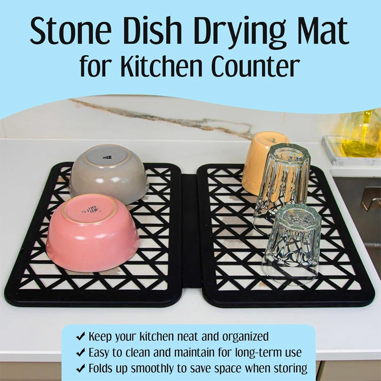 Kitchen Counter Foldable Stone Drying Mat Silicone Diatomaceous Earth Quick Drying Dish Pad Holder
