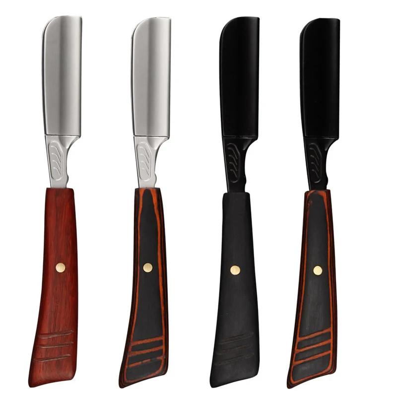 Custom Logo Classic Beard Shaving Straight Manual Razor Replaceable Metal Blade Wood Handle Hair Cutting Razor Holder For Beauty