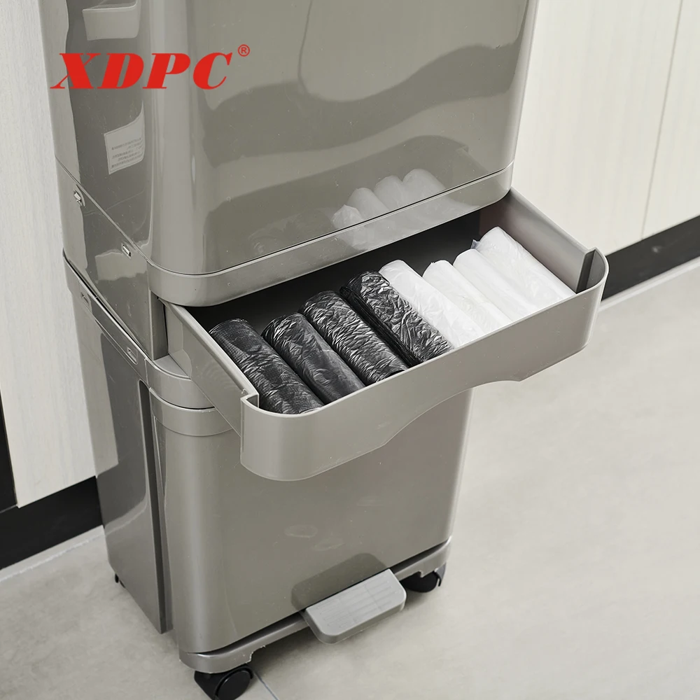 Kitchen 45 L plastic trash can waste garbage bin with storage drawer