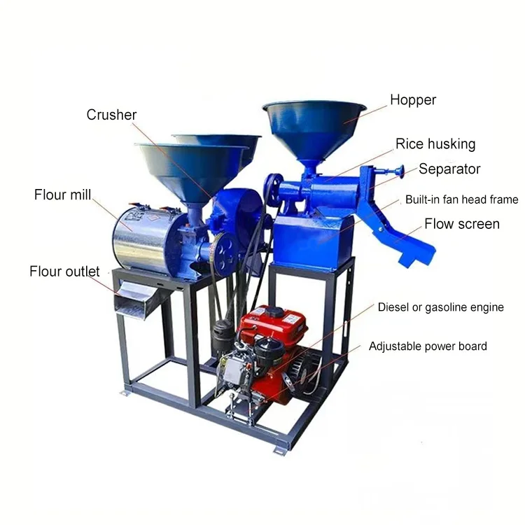 New Diesel Gasoline Engine Grain Flour Mill Paddy Wheat Peeling Rice Mill Grain Crushing Husking Milling Combination Machine