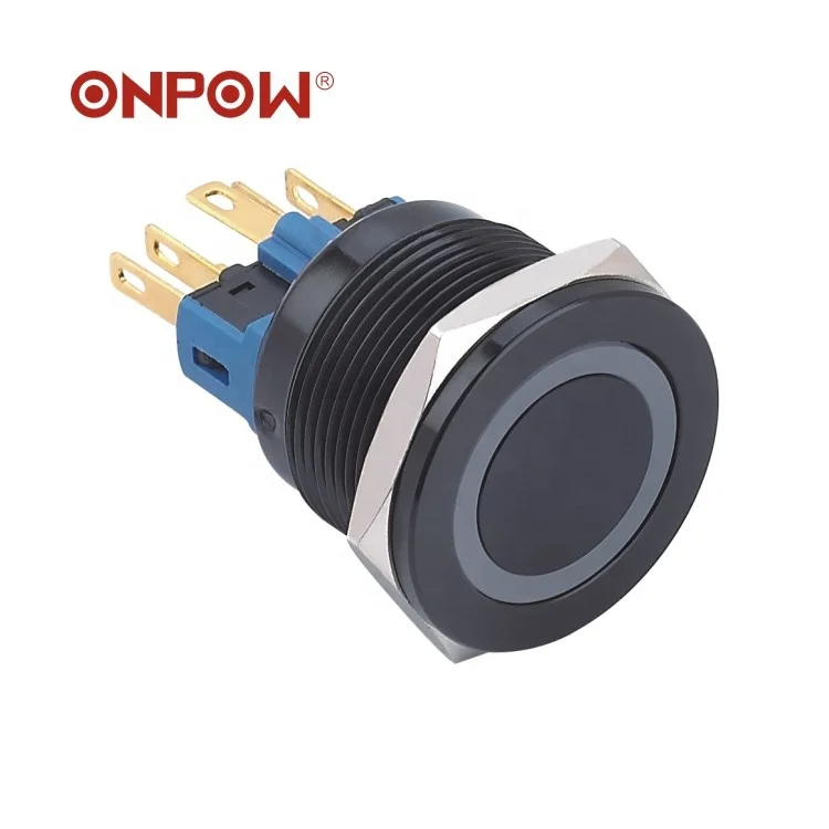 Long life push button ONPOW CE ROHS GQ25 25mm anti-vandal latching illuminated aluminum switch