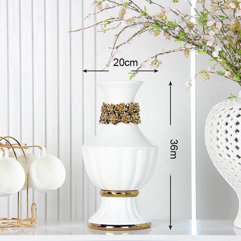 V162 ceramic vases for home decor gold flower vase 14 inch luxury embossed tabletop vase