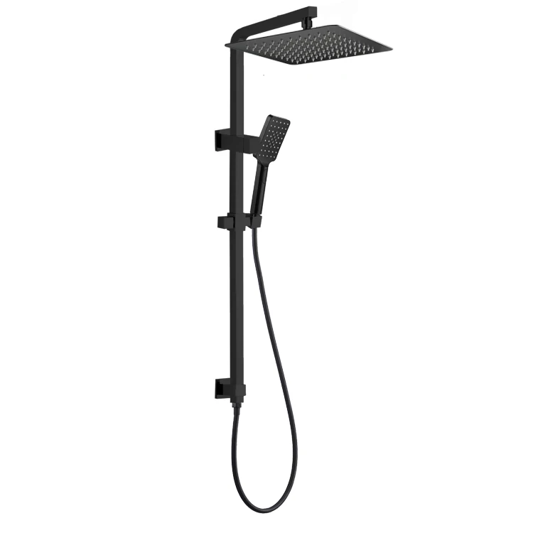 Watermark Black Shower Set Rainfall Twin Shower Sliding Bar Column Bath Rainfall head 8/10/12 inch Shower Head Set