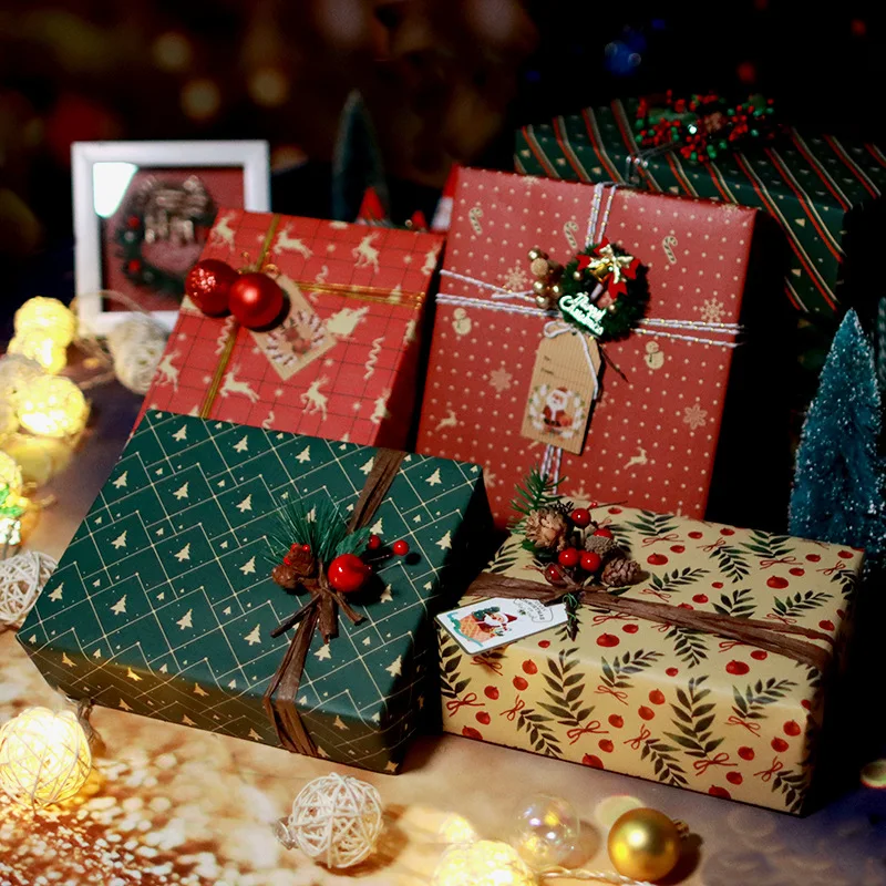 Joytop Wholesale 16 Designs 100gsm Elk Snowflake Snowman Green Tree Merry Christmas Craft Paper Gift Wrapping Paper Packing