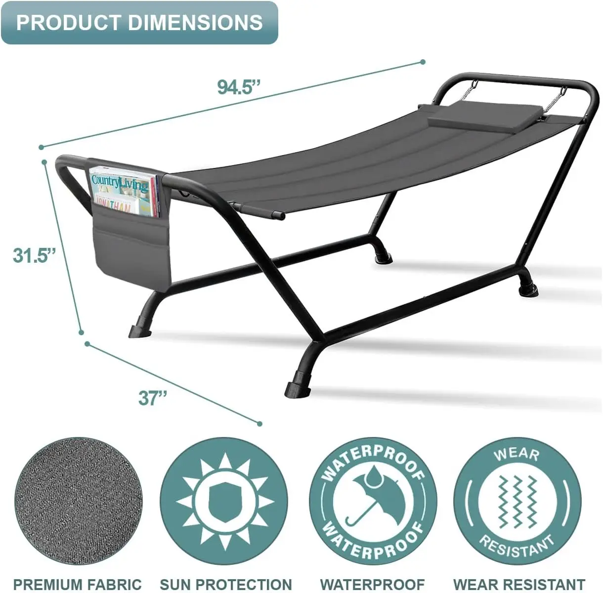 Hammock Bed Patio Hammock with Stand Heavy Duty 500lbs Support Durable Outdoor Hammock