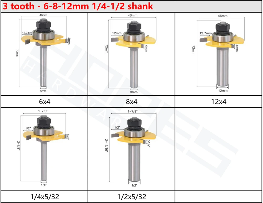 1/4 Inch Shank 3/8 Carbide Tooth Woodworking Slot Router Bits Groove Milling Cutter for Wood Trimming Engraving Tools