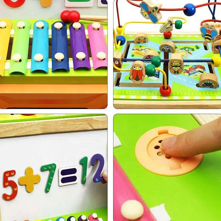 Baby walker four-wheel multi-functional drawing board cart shape baby storage rack wooden toys