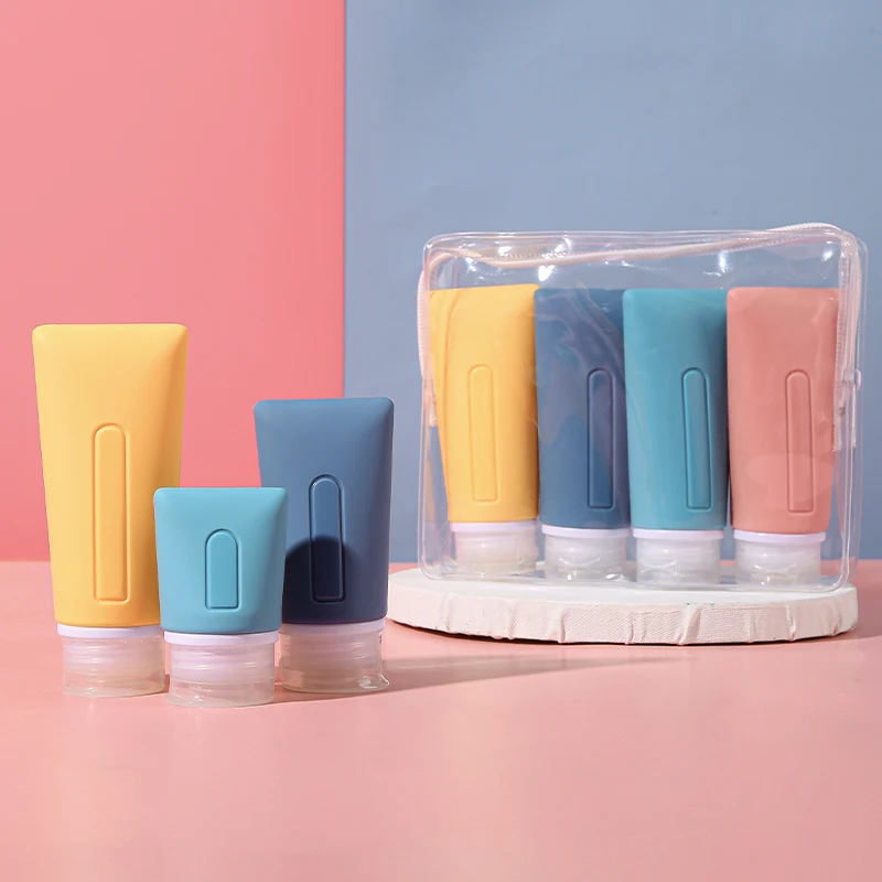 Custom Portable Leak Proof Squeezable Refillable Set Cosmetic Containers Lotion Shampoo Silicone Travel Bottles for toiletries