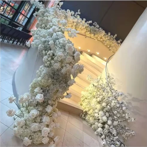 Centerpiece For Table Flowers Wedding Pink And White Faux Artificial Hanging Row Floral Green Runners Vines Aisle Flower Runner