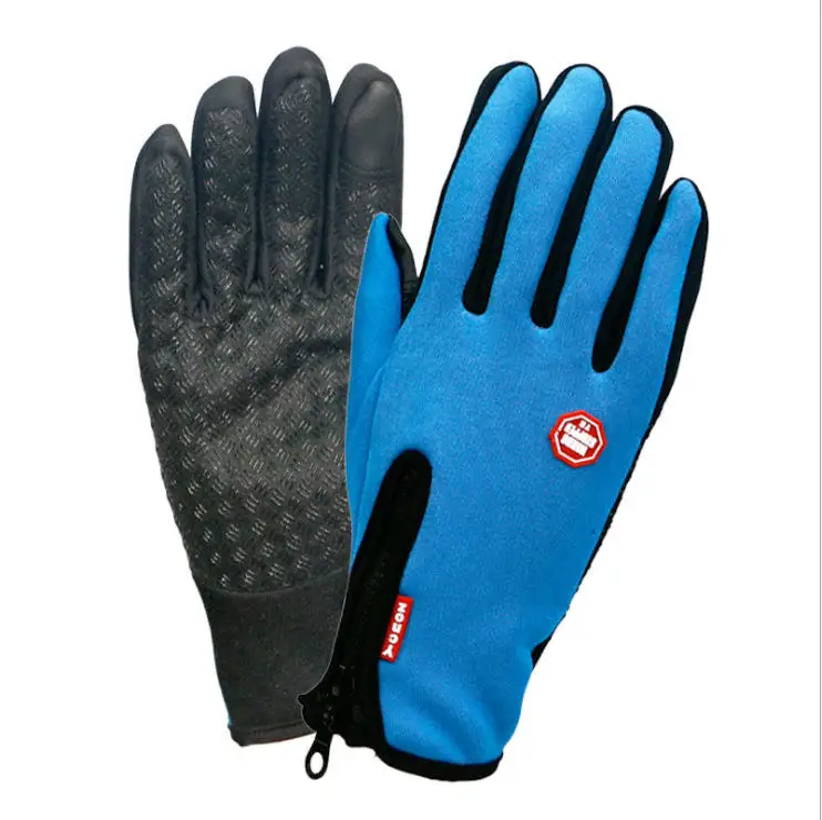 Cycling zipper sports winter windproof warm fleece mountaineering ski gloves