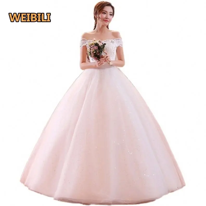 Hot sale french shoulder lace wedding gown bridal wedding dress for women
