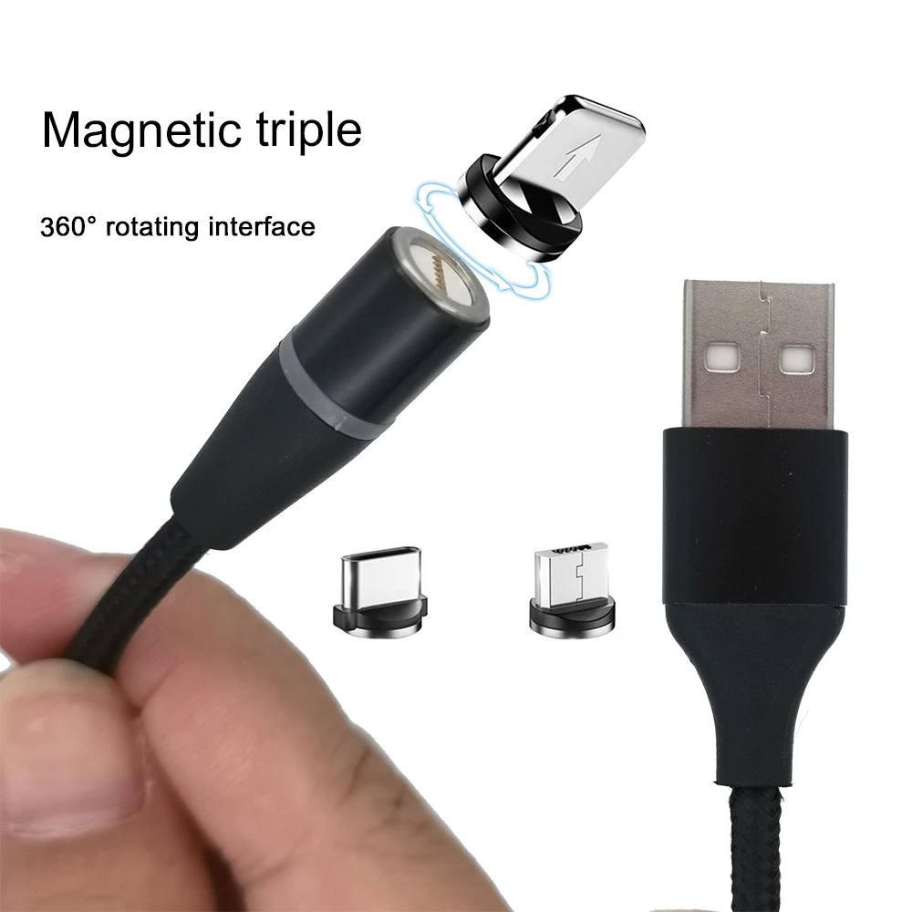 Factory price oem custom logo Mobile Phone 3 in 1 Type C Micro USB Lighting 540 magnetic cables magnet fast charging data cable