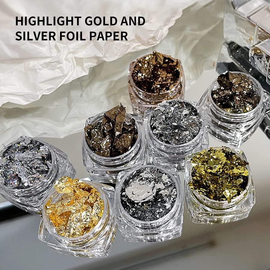 Super Sparkly Laser Foil Nails Glitter Sequins Irregular Aluminum Gold Silver Design Set Nail Flake Gel DIY Manicure Accessories
