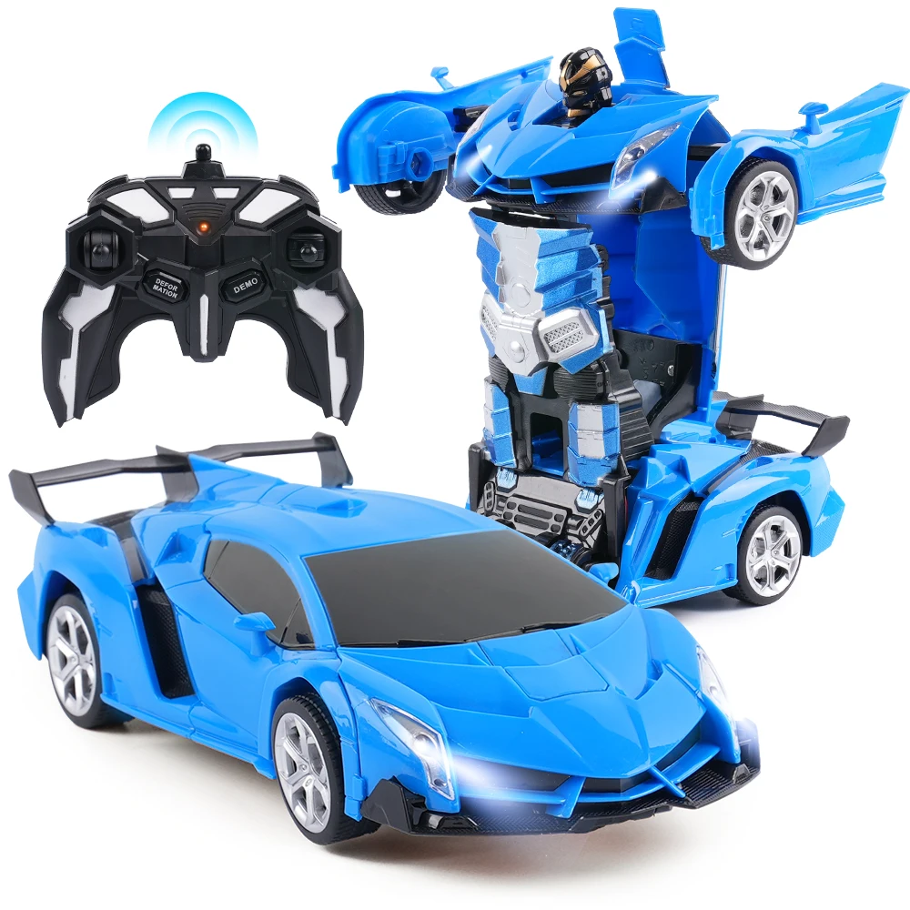 Remote Control Car Transforming Robot RC Hobby Toy Cars 2. 4GHz 1/18 Scale Electric Model Vehicle with LED Lightning