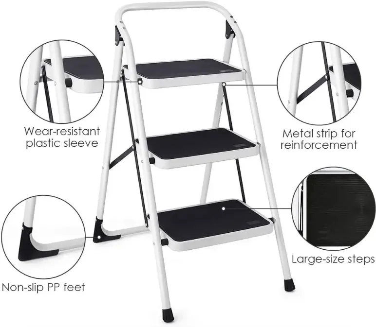 China Manufacturer EN 131 Optional Color Wide Step Compact Steel Ladder for Home Decoration