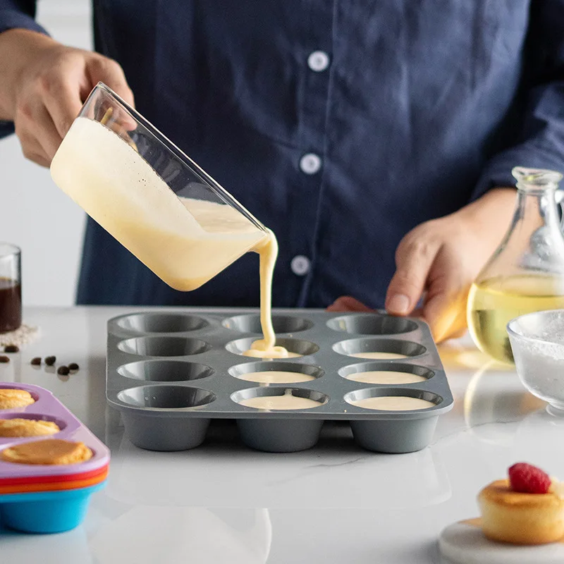 Silicone 12-Hole round Mold Baking Pan Easy-to-Use Tray for Cake Muffin Baguette Dishes & Pans for Baking