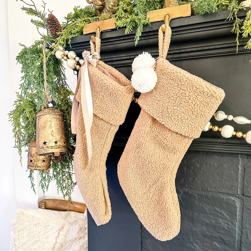 New Arrival Cute  Custom Amazing Wholesales Fleece Christmas Stocking With Pom Pom