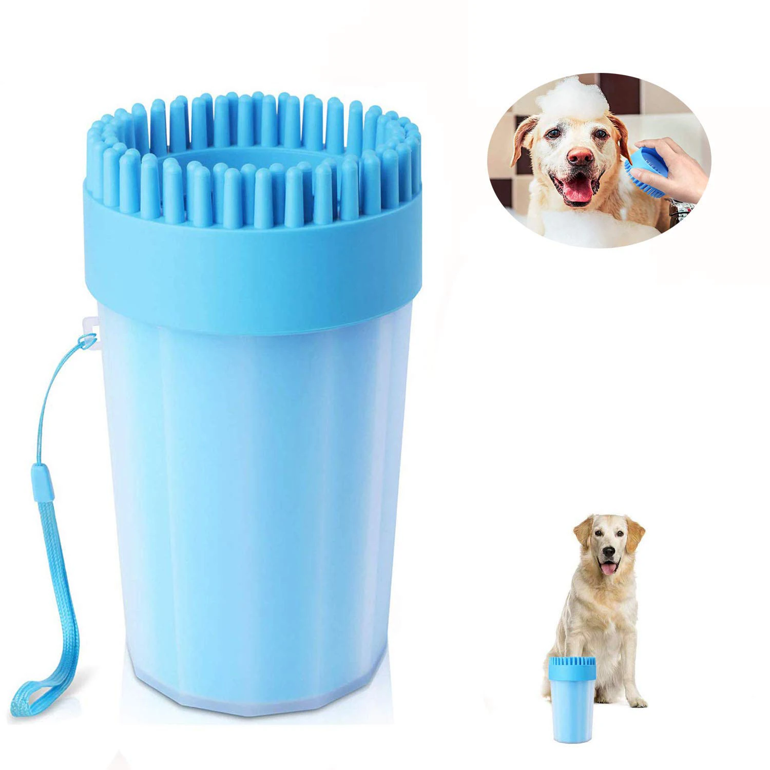 Portable pet brush cup dog paw cleaner with grooming brush